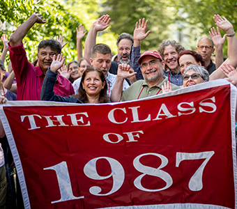 Photo of people holding a Class of 1987 sign. Link to Life Stage Gift Planner Ages 60-70 Situations. Photo of people holding a Class of 1987 sign. Link to Life Stage Gift Planner Ages 60-70 Situations.