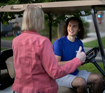 Photo of a woman talking to a man. Links to Gifts by Will Photo of a woman talking to a man. Links to Gifts by Will